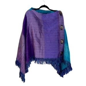 POKOLOKO Purple and Teal Women's Alpaca Poncho
